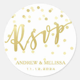 Redonda RSVP Pegatina de Boda de Cepillo de Oro y Cepillo