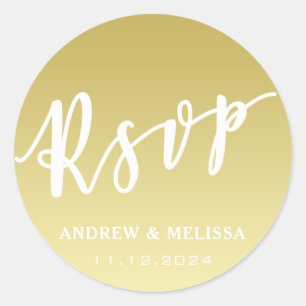 Redonda RSVP Pegatina del Boda de Faux Gold con guión de