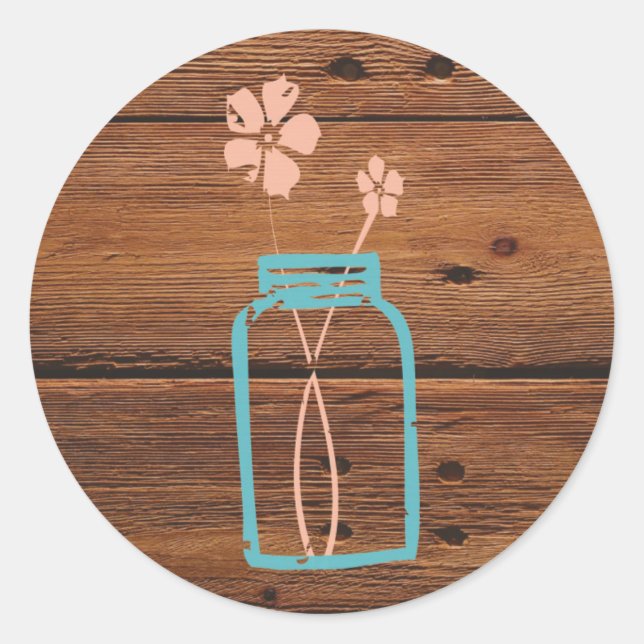 Redonda Rustic Mason Jar Pegatina (Anverso)