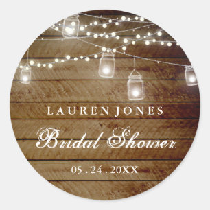 Redonda Rustic Wood Mason Jar Bridal Shower Pegatina