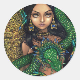 Redonda "Sacerdotisa pegatina de Quetzalcoatl"