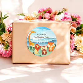 Redonda Safari color de agua Animales Pegatina verde azul