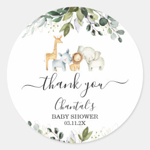 Redonda Safari Foliage Baby Shower Favor Pegatina