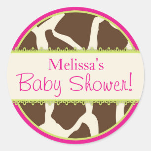 Redonda Safari Giraffe Imprimir Pegatina de Baby Shower