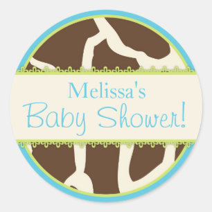 Redonda Safari Giraffe Imprimir Pegatina de Baby Shower