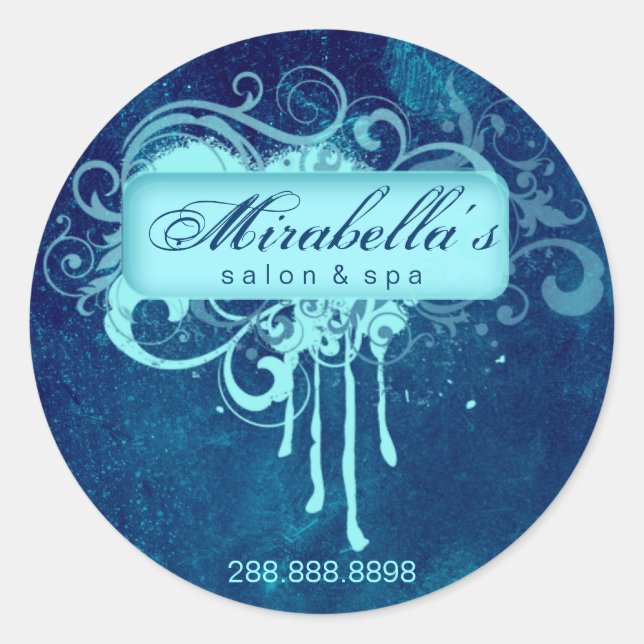 Redonda Salón pegatina floral Grunge spa denim azul (Anverso)