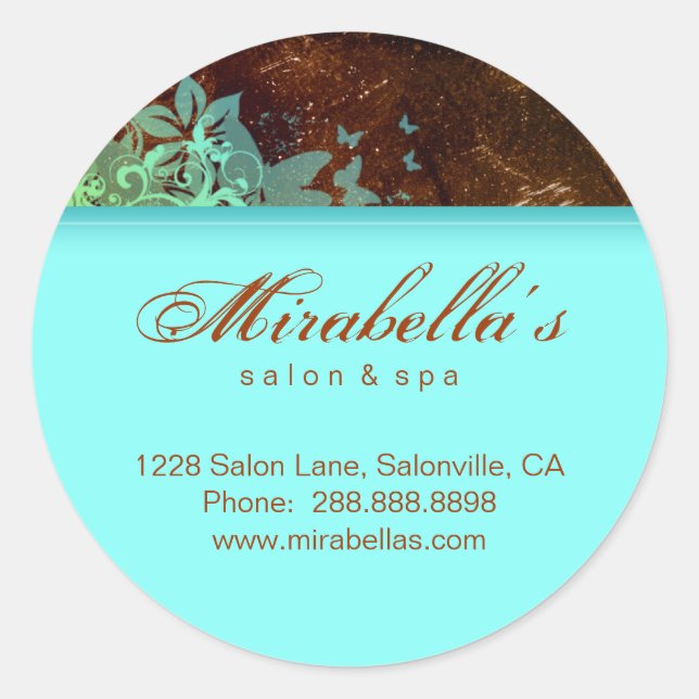 Redonda Salón pegatina floral Grunge spa marrón azul 2 (Anverso)