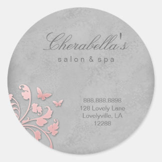 Redonda Salon spa mariposa florida pegatina gris rosa 2