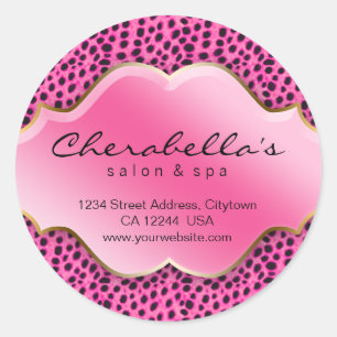 Redonda Salon Spa Pegatina Leopardo Blanco Rosa