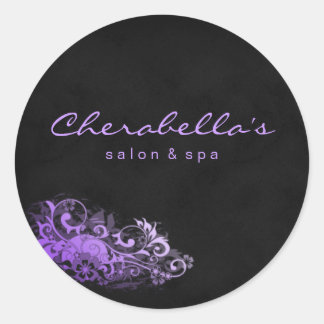 Redonda Salon spa pegatina negro ante morado floral