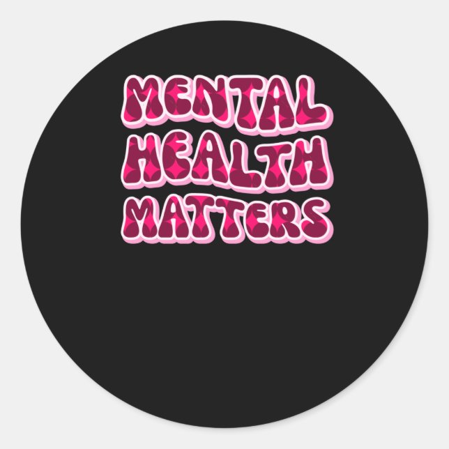 Redonda Salud Mental S Pegatina De Texto Rosa (Anverso)