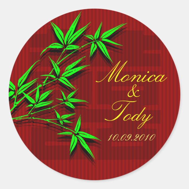 Redonda Salven la fecha pegatina del boda chino de bambú (Anverso)