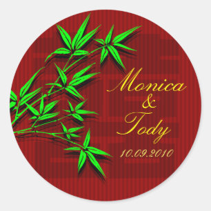 Redonda Salven la fecha pegatina del boda chino de bambú