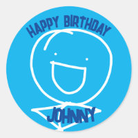 Sam Stickman Birthday Classic Round Pegatina