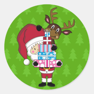 Redonda Santa Claus y Pegatina de renos