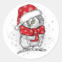 SANTA OWL Classic Round Pegatina