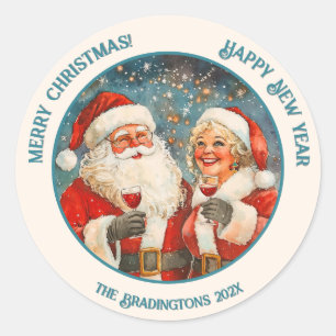 Redonda Santa Sra Claus Navidades Pegatina de Año Nuevo