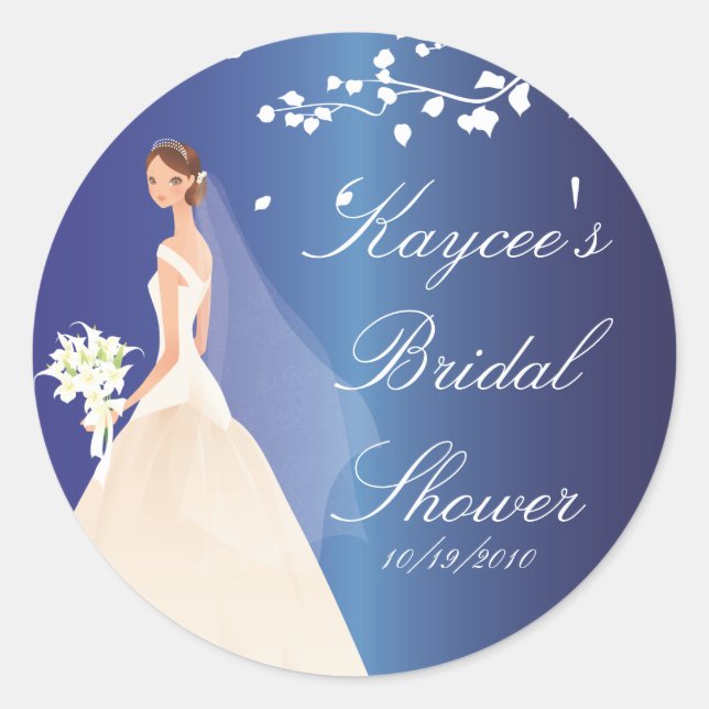 Redonda Sapphire Blue Bride Bridal Bridal Shower Pegatina (Anverso)