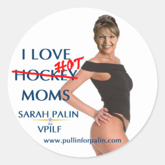 Redonda Sarah Palin - Amo a la Pegatina de mamás calientes