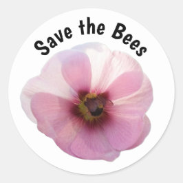 Redonda Save the Bees Pink Hollyhock Pegatina