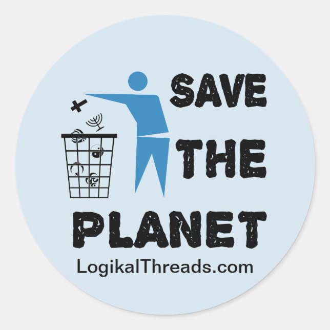 Redonda Save the planet Atheist Pegatina - sitio web de LT (Anverso)