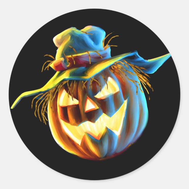 Redonda ScareJack O Lantern Scarecrow Pegatina (Anverso)