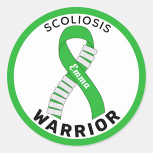 Redonda Scoliosis Warrior Ribbon Pegatina de Ronda Blanca