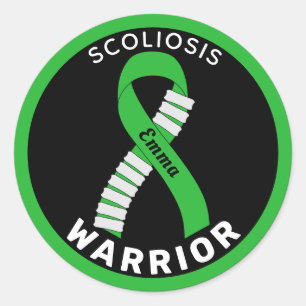Redonda Scoliosis Warrior Ribbon Pegatina redondo negro