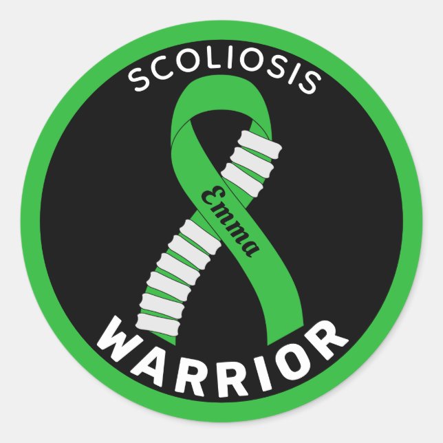Redonda Scoliosis Warrior Ribbon Pegatina redondo negro (Anverso)