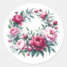 Scrapbooking Pegatina Watercolor Peonies Wreath