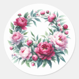 Redonda Scrapbooking Pegatina Watercolor Peonies Wreath