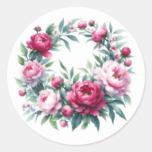 Redonda Scrapbooking Pegatina Watercolor Peonies Wreath
