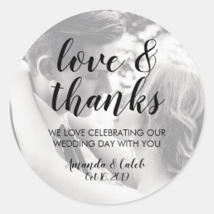 Redonda Script Love & Gracias Photo Wedding Favor Pegatina