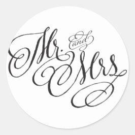 Redonda Scroll Font Mr. y Mrs. Boda Pegatina