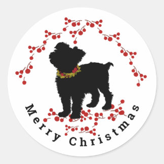 Redonda Scruffy Mutt Berry Merry Pegatina de Navidad