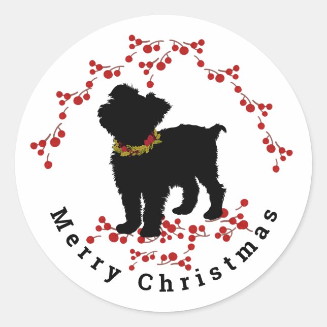 Redonda Scruffy Mutt Berry Merry Pegatina de Navidad (Anverso)