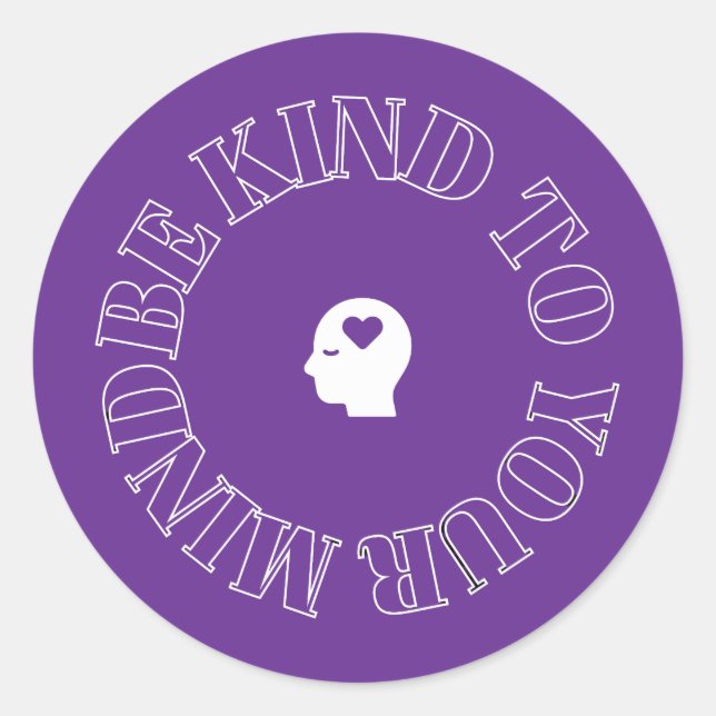 Redonda Sé Amable con Tu Mente Pegatina de Círculo Morado (Anverso)