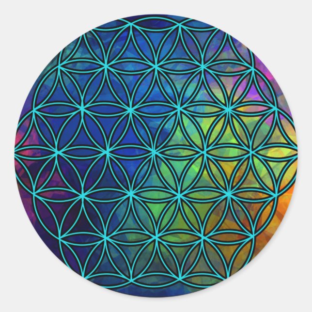 Redonda Semilla fractal de Pegatina de Geometría Sagrada d (Anverso)