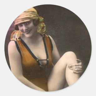 Redonda señora pegatina del vintage