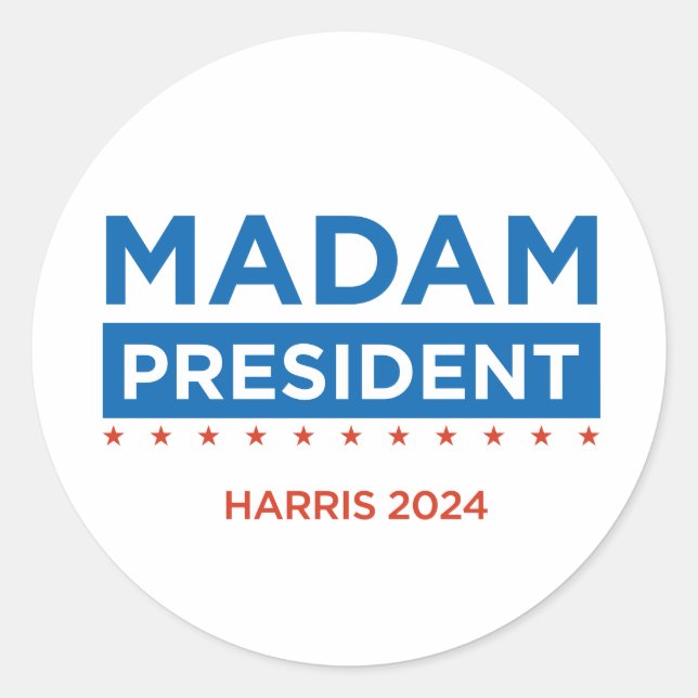 Redonda Señora Presidenta Harris 2024 pegatina (Anverso)