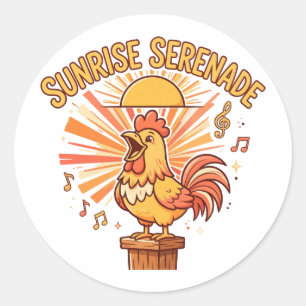 Redonda Serenata al amanecer Pegatina de pollo divertida