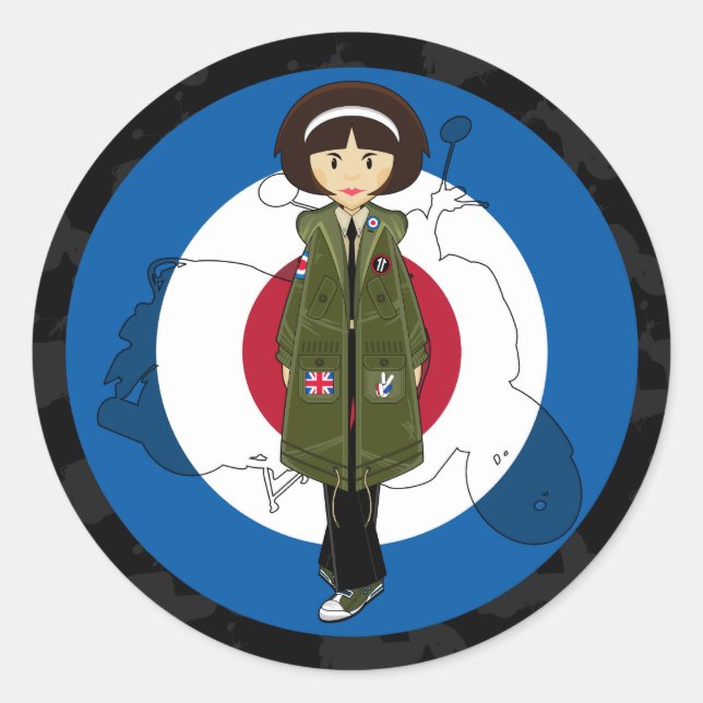 Redonda Sesenta Chicas mod en Parka con Pegatina Scooter (Anverso)