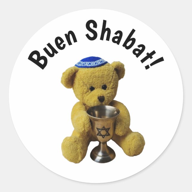 Redonda Shabbat Ladino Teddy Bear Pegatina (Anverso)