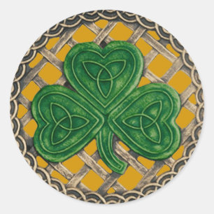 Redonda Shamrock and Celtic Knots Pegatina Gold