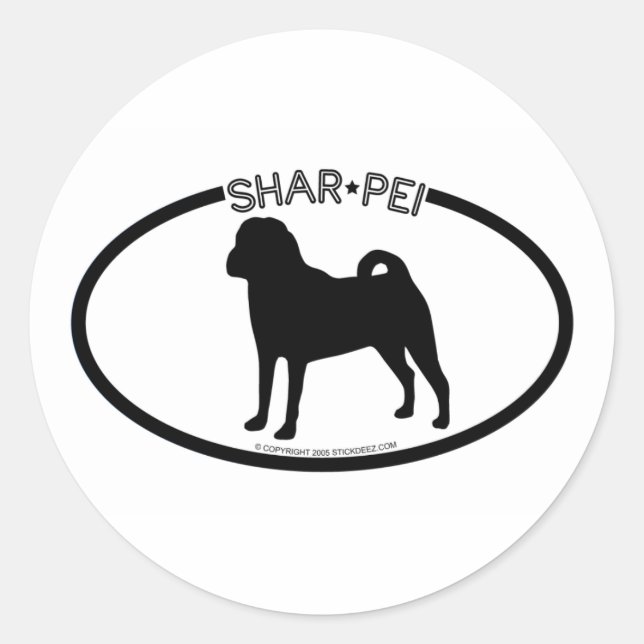 Redonda Shar Pei Silhouette Black Pegatina (Anverso)