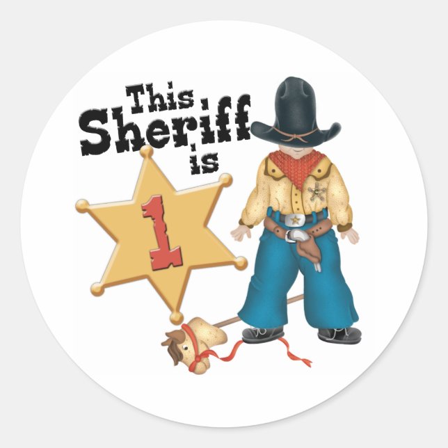 Redonda Sheriff First Birthday Classic Round Pegatina (Anverso)