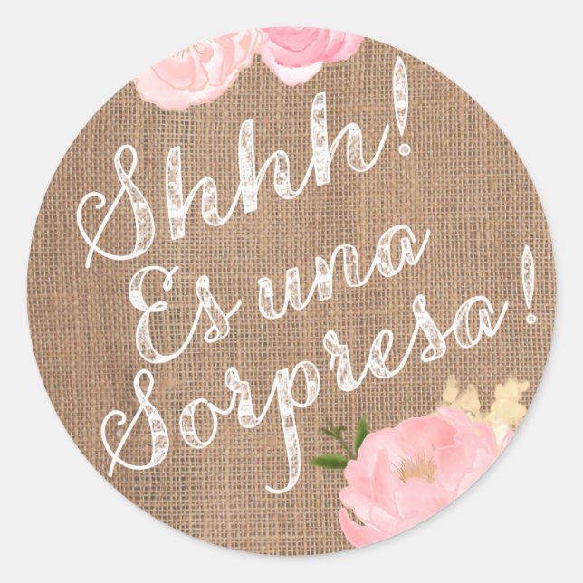 Redonda ¡Shhh! ¡Es una Sorpresa! Pegatina sorpresa en espa (Anverso)