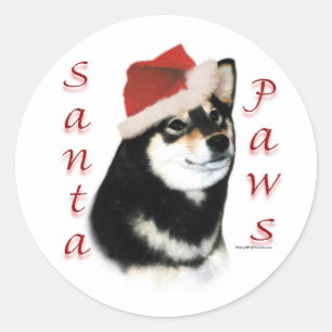 Redonda Shiba negra Inu Santa Paws - Pegatina