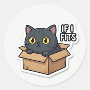 Redonda Si quepo me siento Pegatina de Gato Divertido Meme