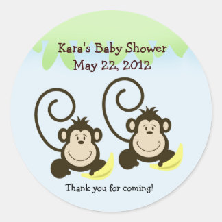 Redonda SILLY MONKEYS TWINS Baby Shower Favor Pegatina